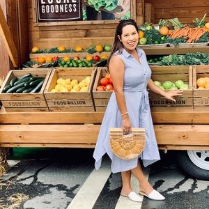 Blue and white striped dress